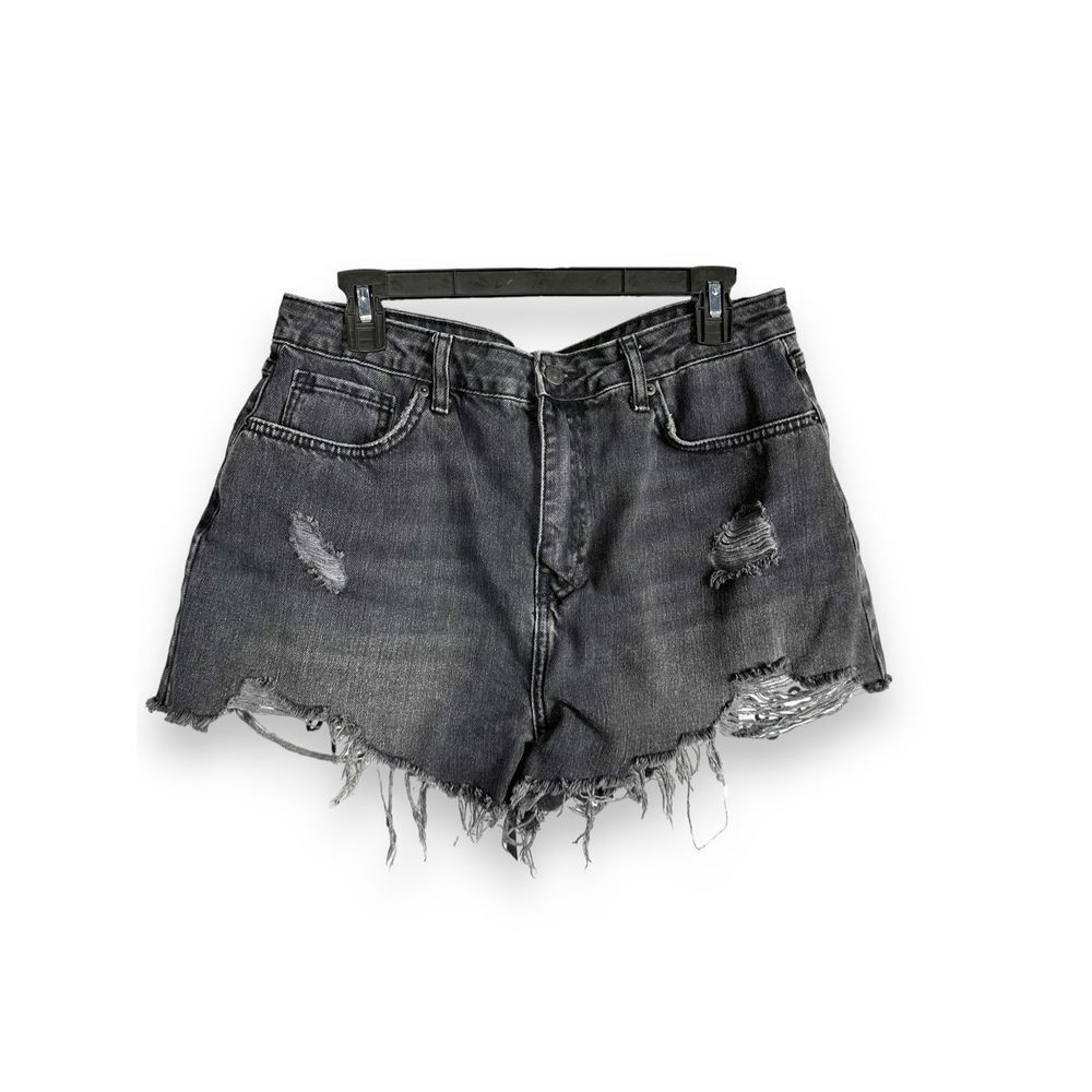 High waisted Destroyed Black Denim Shorts
